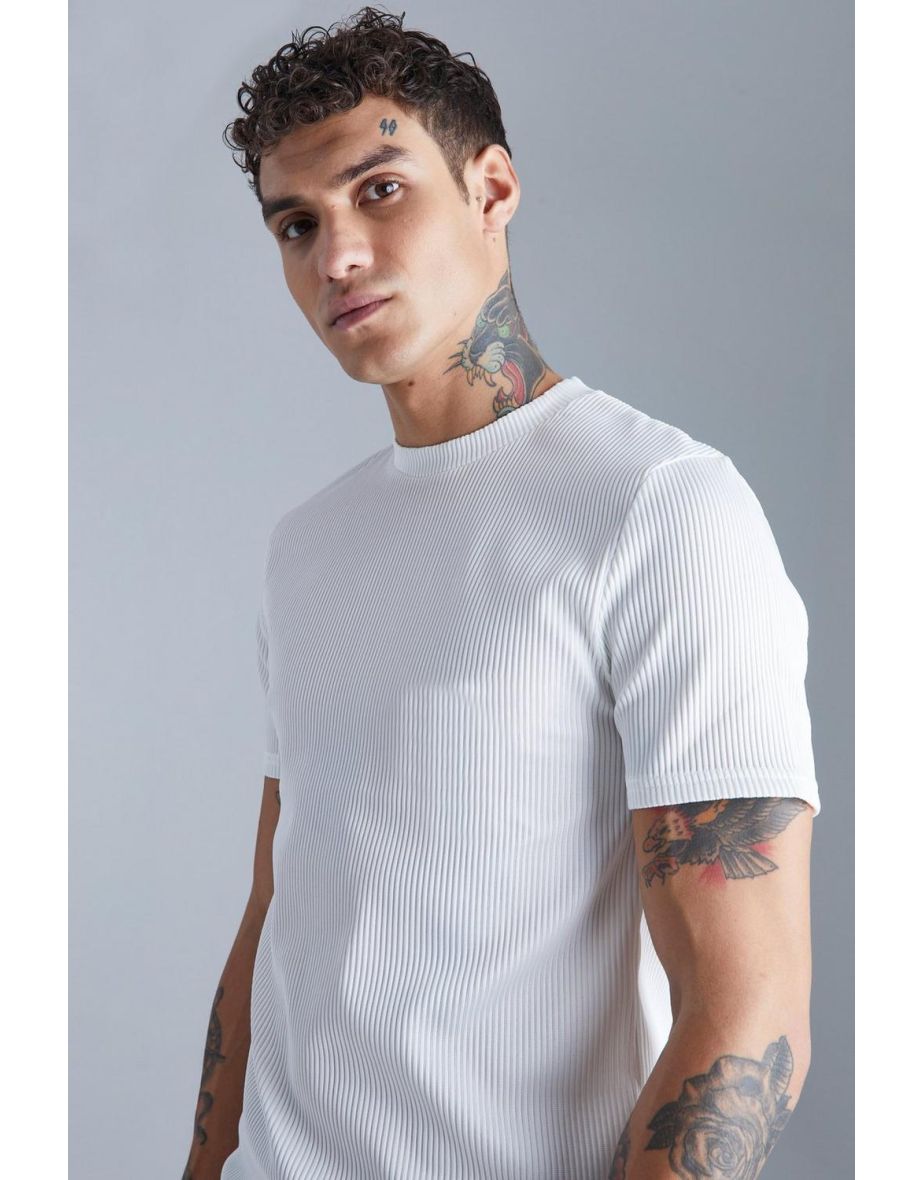 Slim Fit Pleated T-shirt With Back Tape - ecru - 2