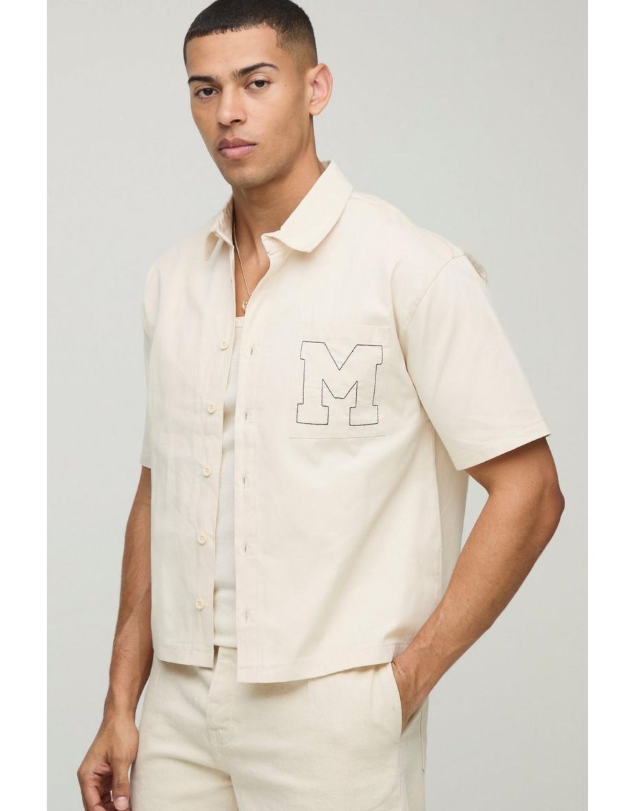 Oversized Boxy Short Sleeve Embroidered Shirt - ecru