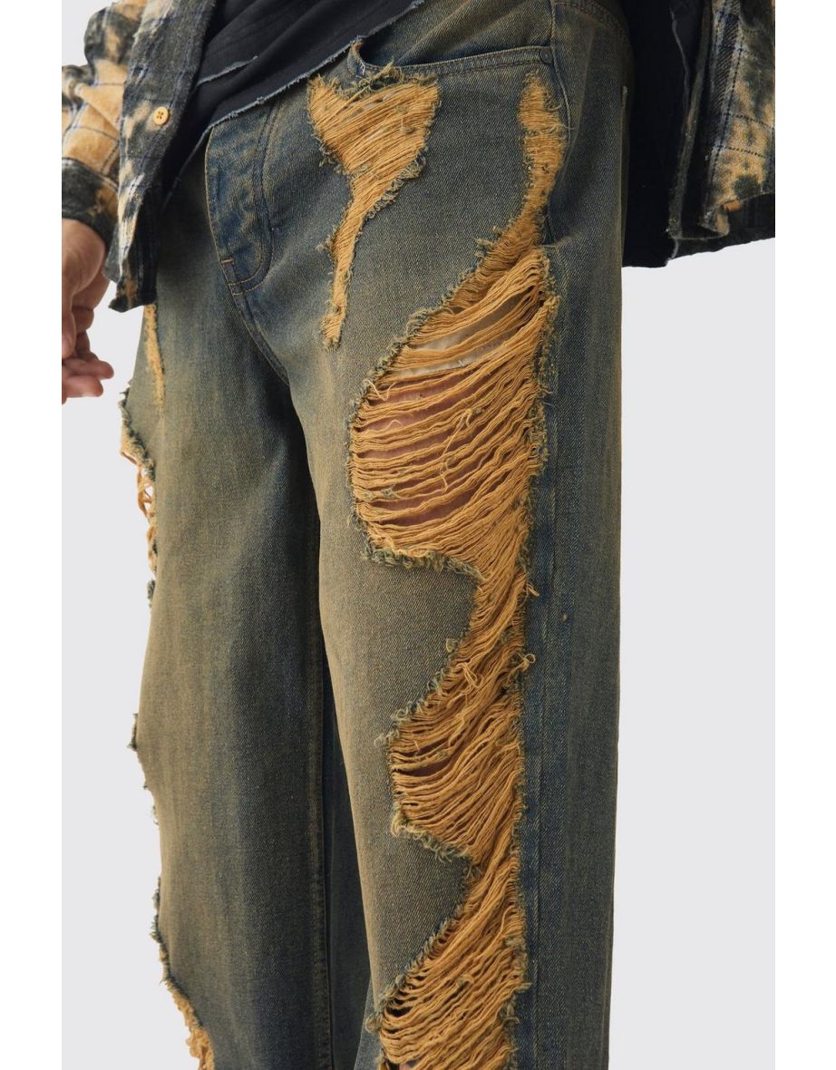 Relaxed Fit Rigid Extreme Ripped Jeans - vintage blue - 2