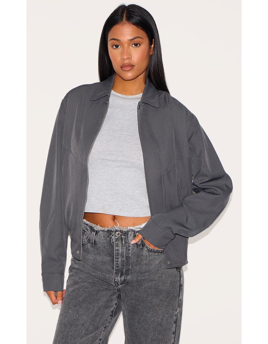 Tall Grey Oversized Utility Bomber Jacket