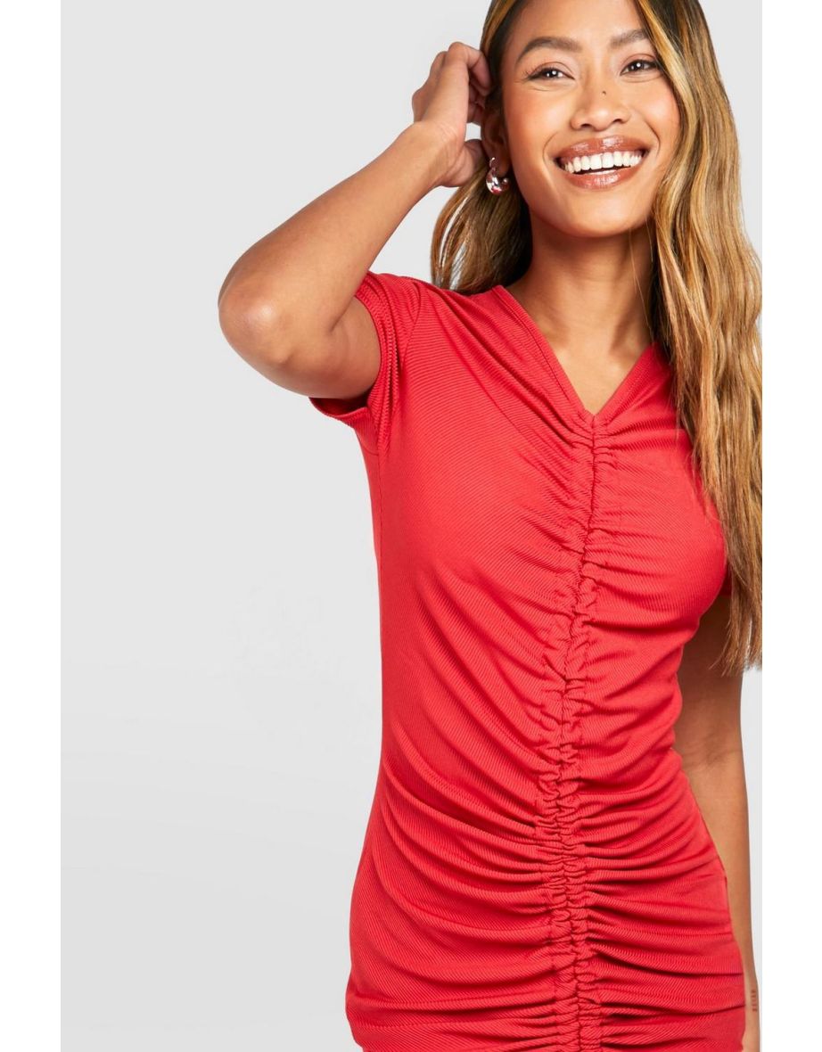 Boohoo Red Ruched Bodycon Mini Dress - 3