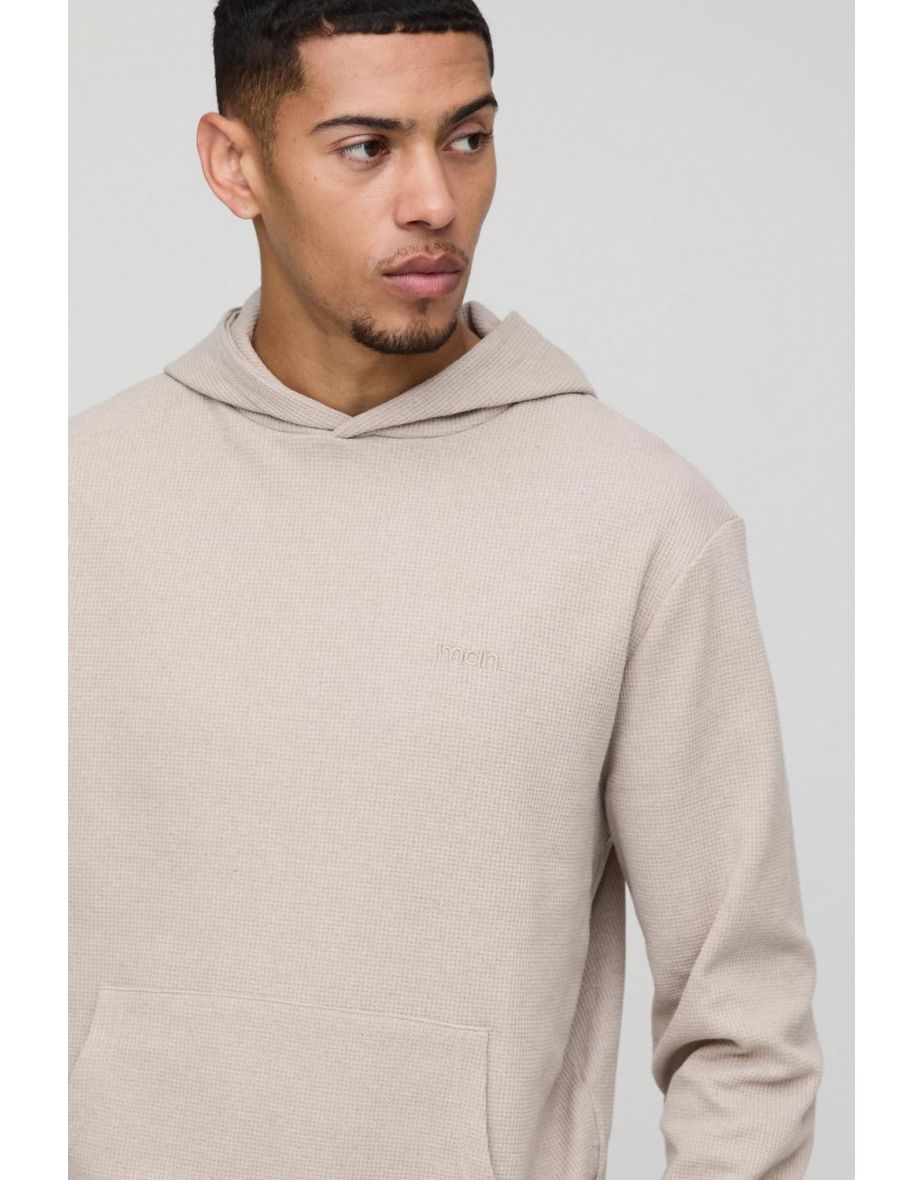 Man Embroidered Waffle Hooded Tracksuit - oatmeal - 2
