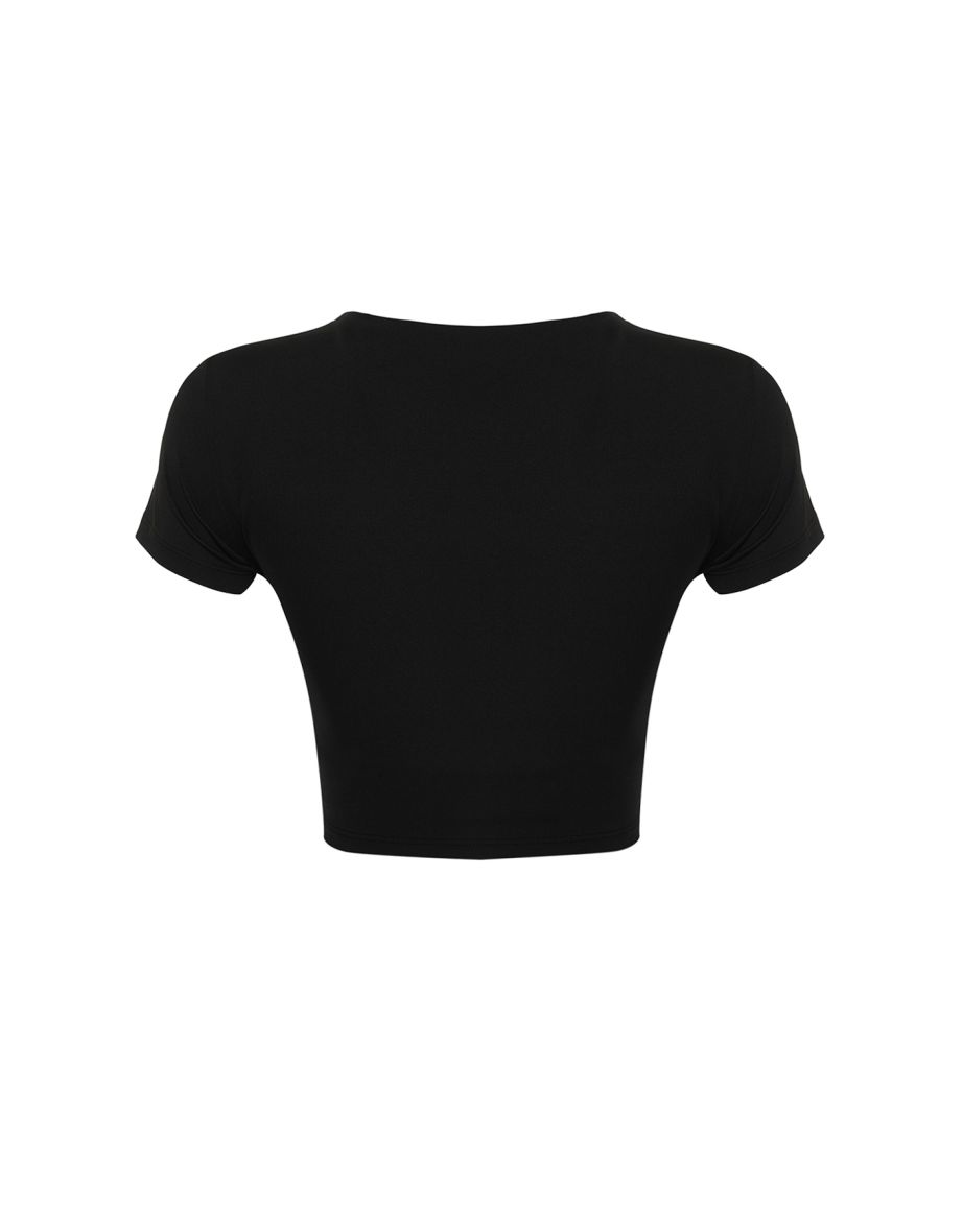 Black 2 Tier Padded Sports Bra Pool Neck Sports Top/Blouse - 7