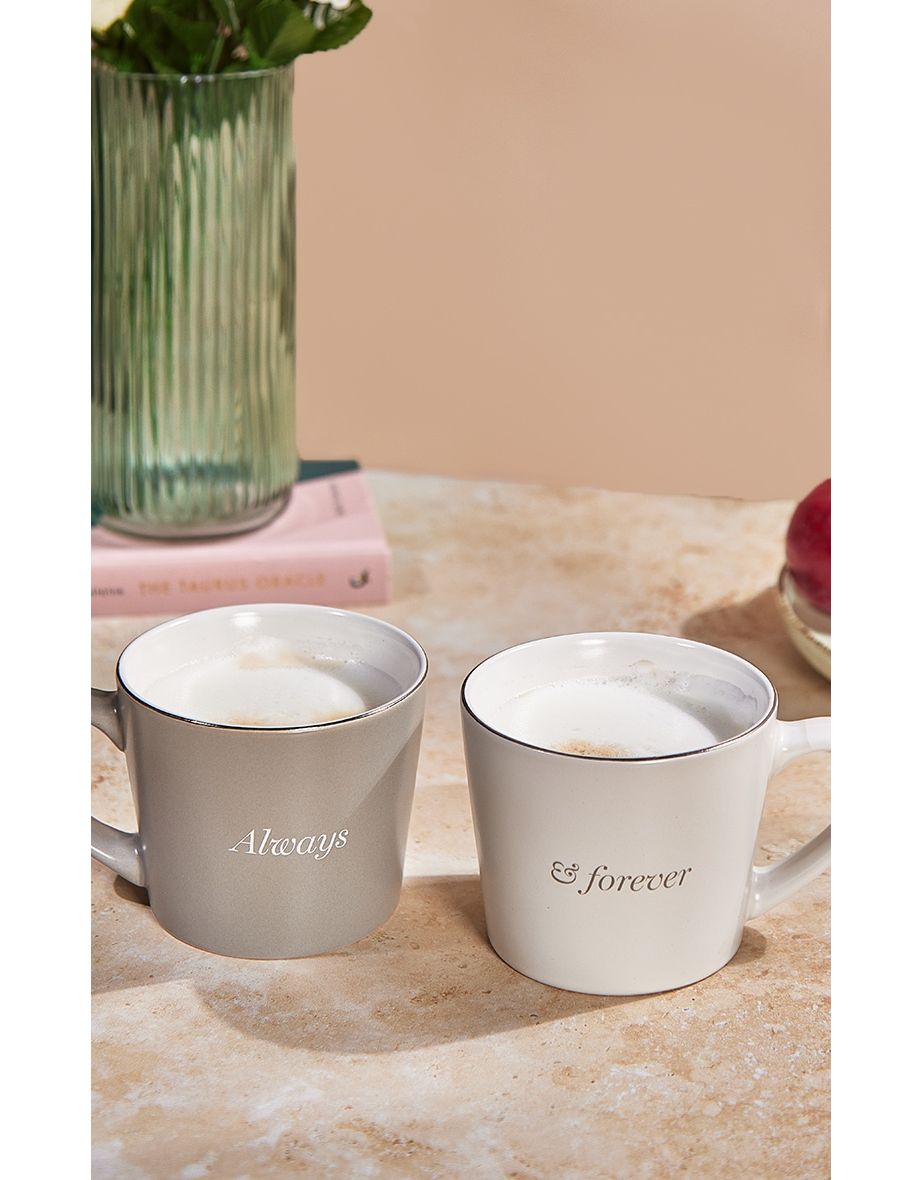 Amore Set of 2 Grey & White Mugs Always & Forever