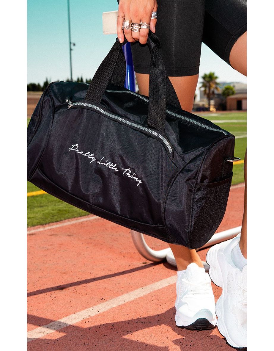 PRETTYLITTLETHING Black Logo Gym Bag