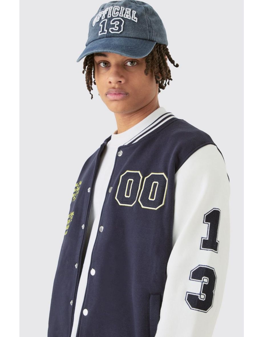 Jersey Varsity Bomber Jacket With Badges - navy - 2