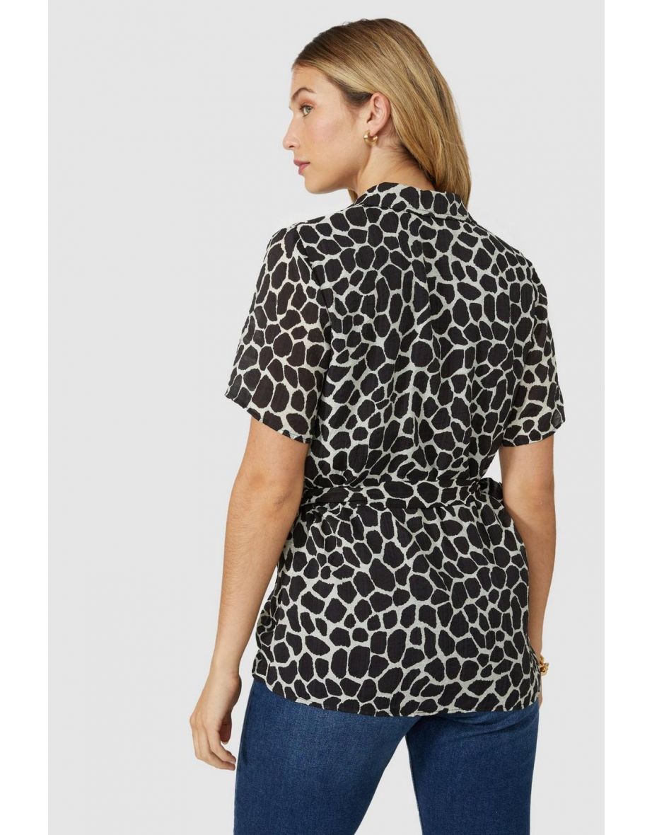 Giraffe Print Wrap Detail Tunic - black - 3