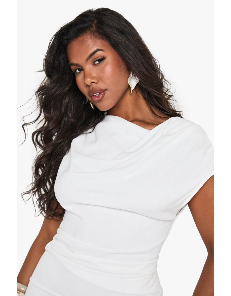 Linen Look Drape Ruched Mini Dress - white - 3