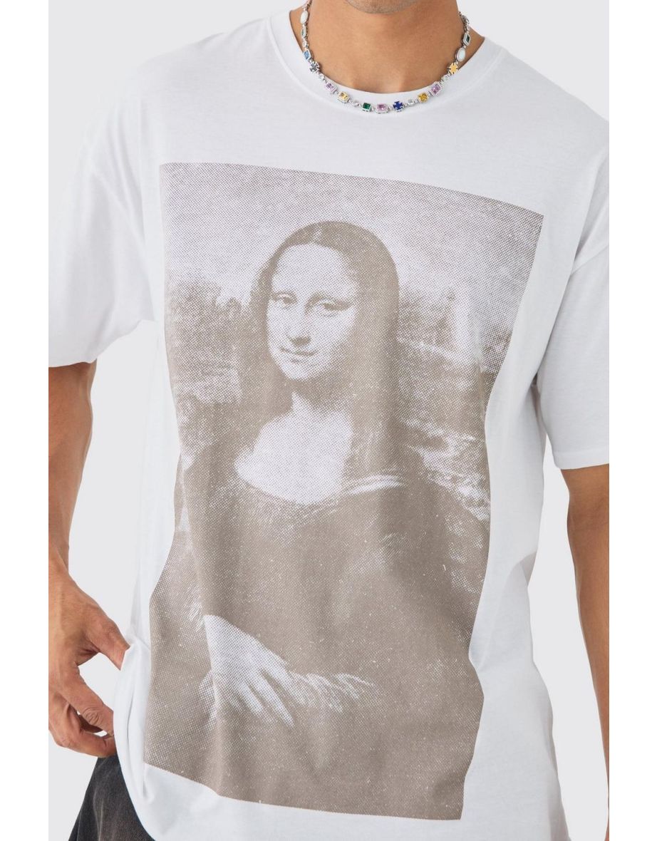 Oversized Mona Lisa License Print T-shirt - white - 2