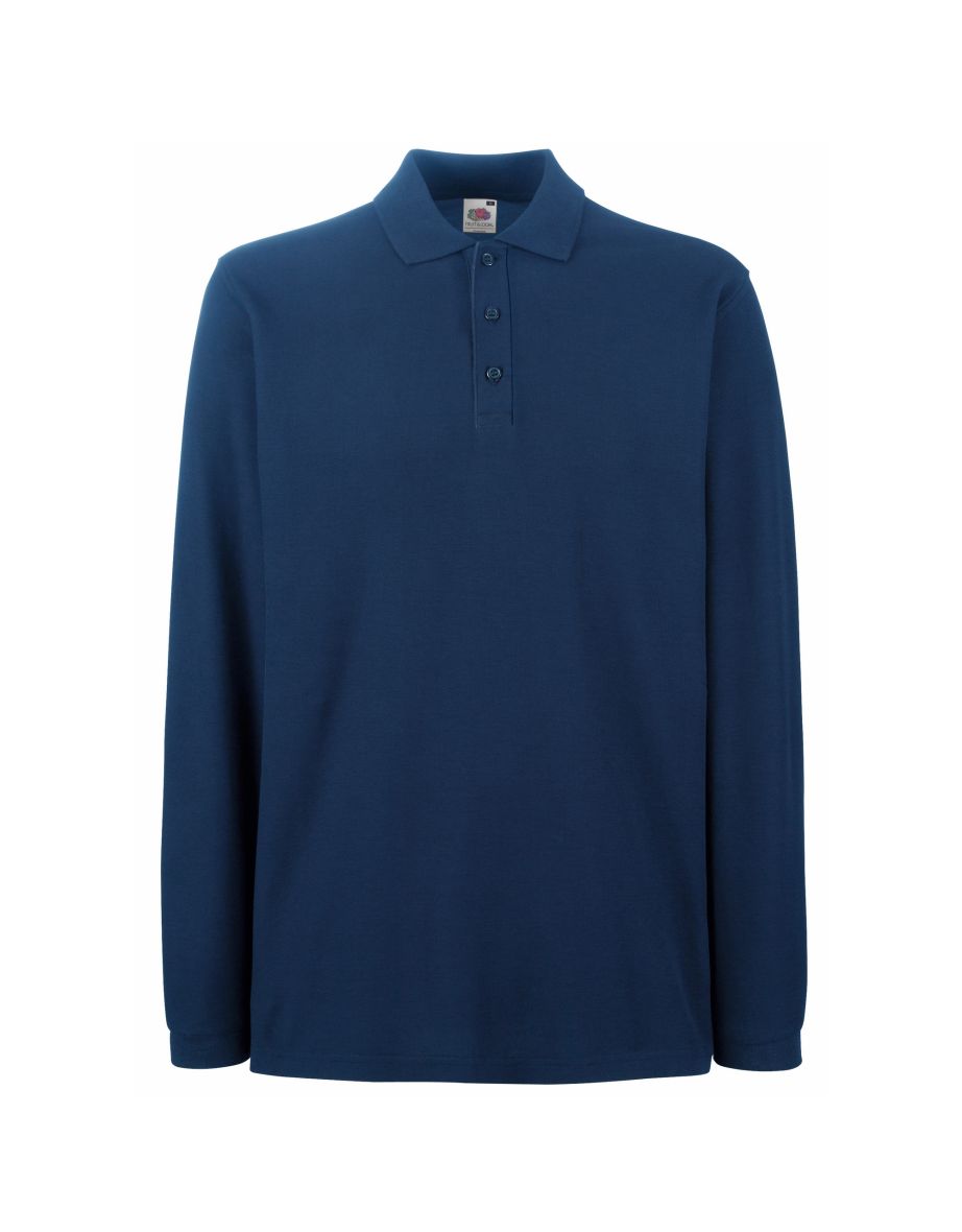 Fruit Of The Loom Mens Premium Long Sleeve Polo Shirt - Navy