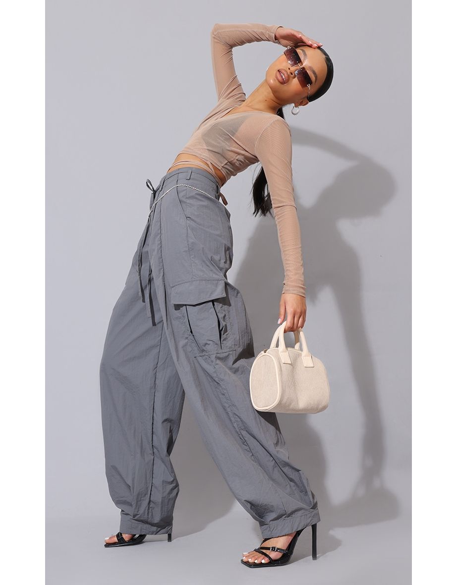 Grey Parachute Shell Cargos