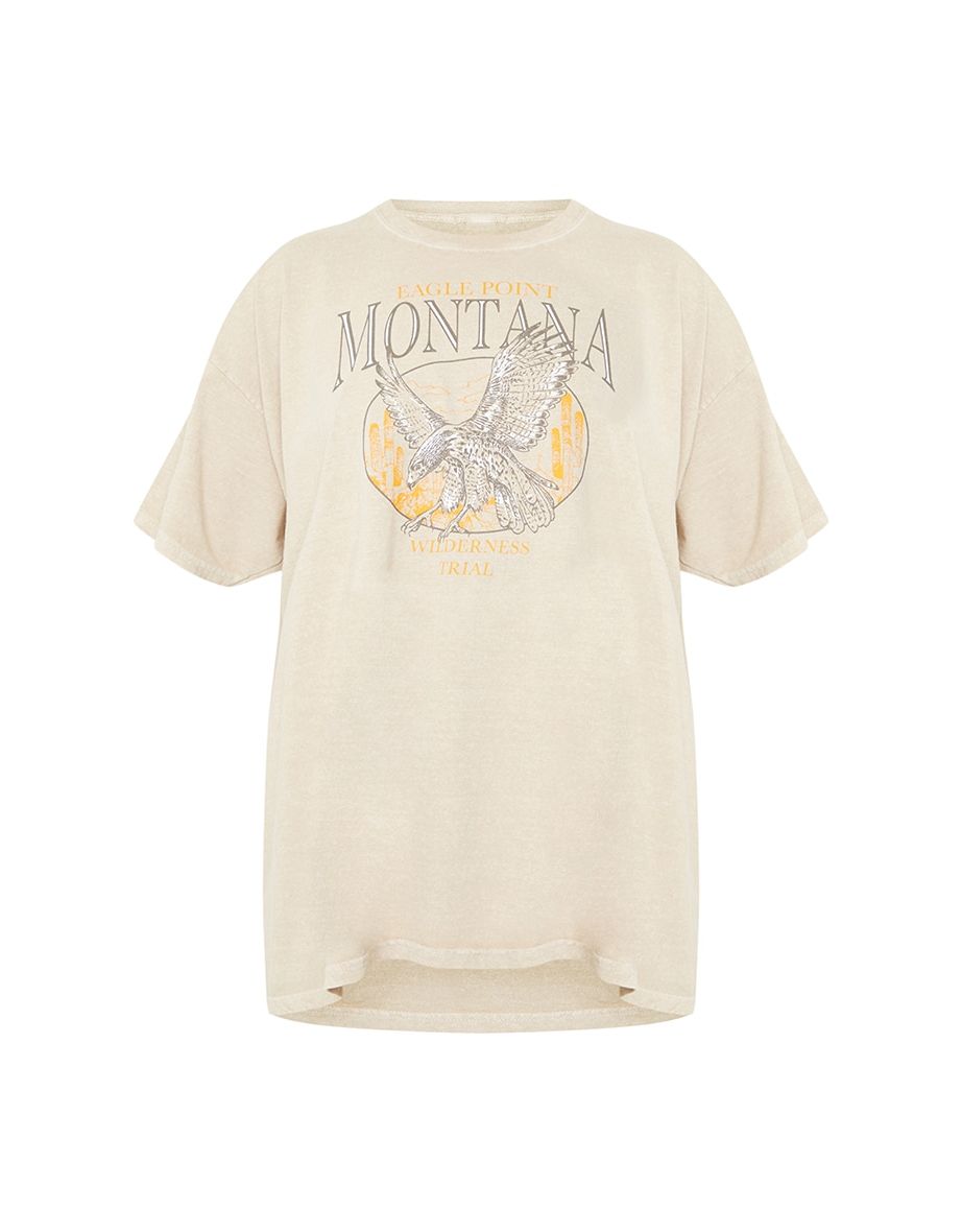 Sand Montana Logo Oversized Washed T Shirt - 4