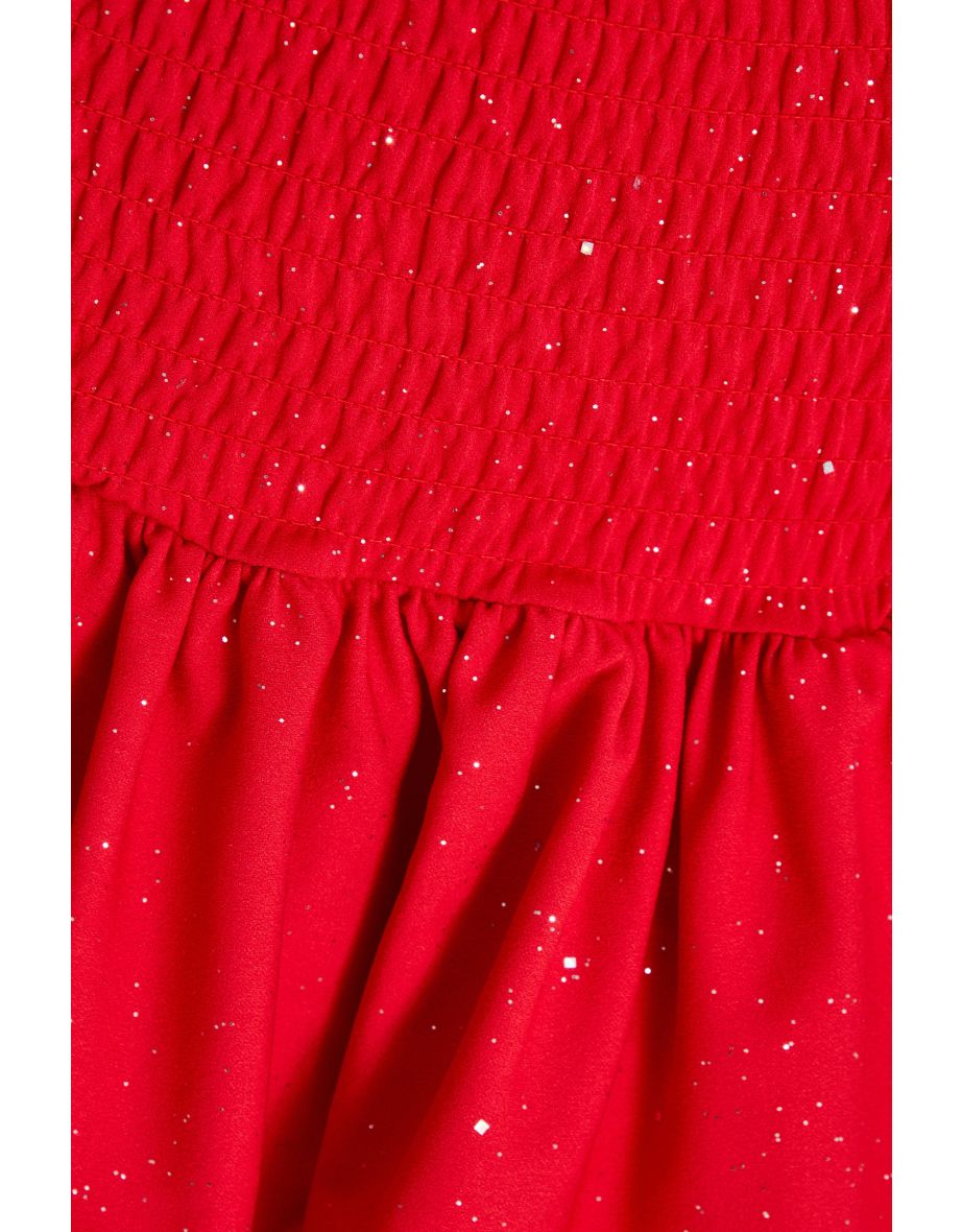 Red Glitter Shirred Waist Skirt - 5