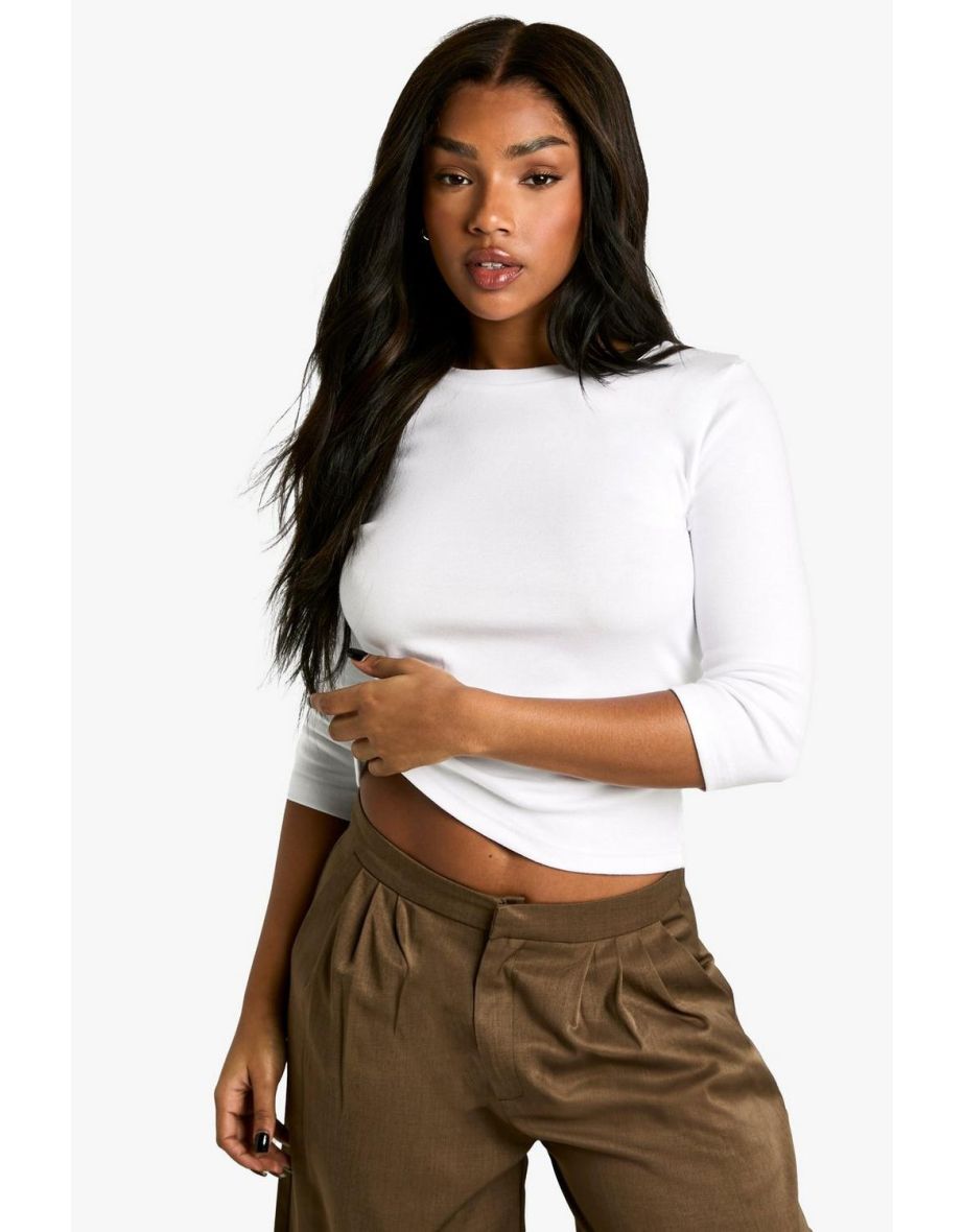 PEACHED MODAL ¾ SLEEVE CREW NECK TOP - white - 3