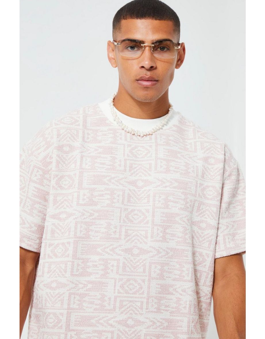 Oversized Jacquard Aztec T-shirt - mauve - 2