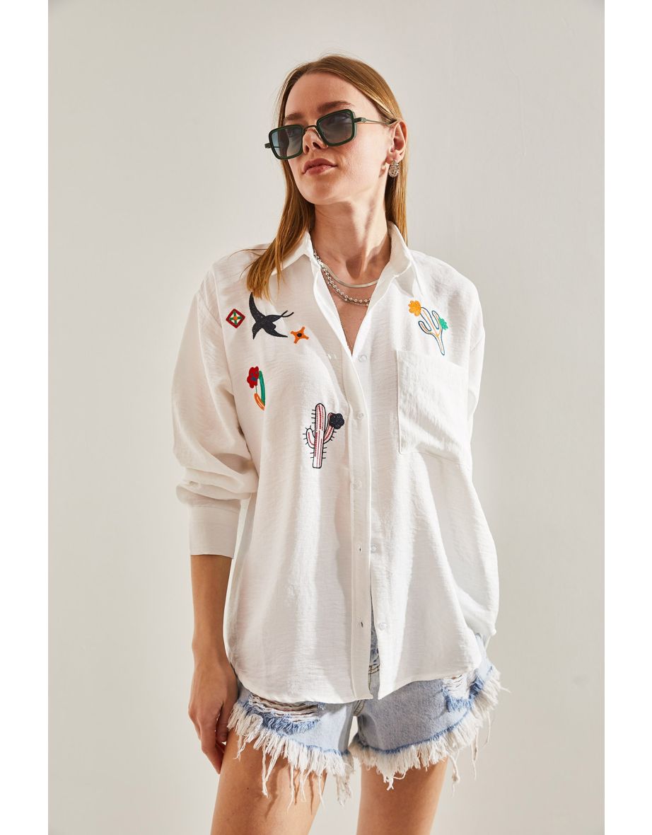 Women's Embroidered Linen Shirt