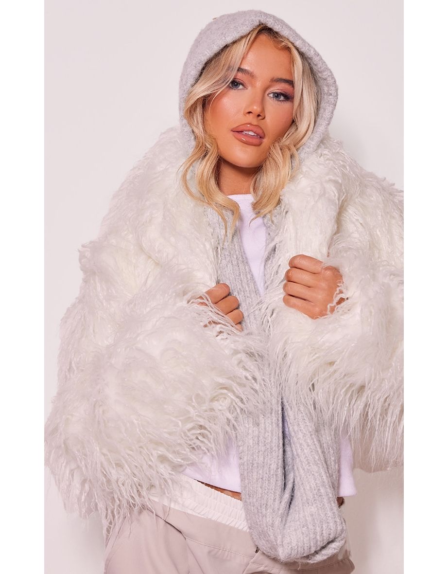 Grey Marl Knitted Soft Hooded Scarf