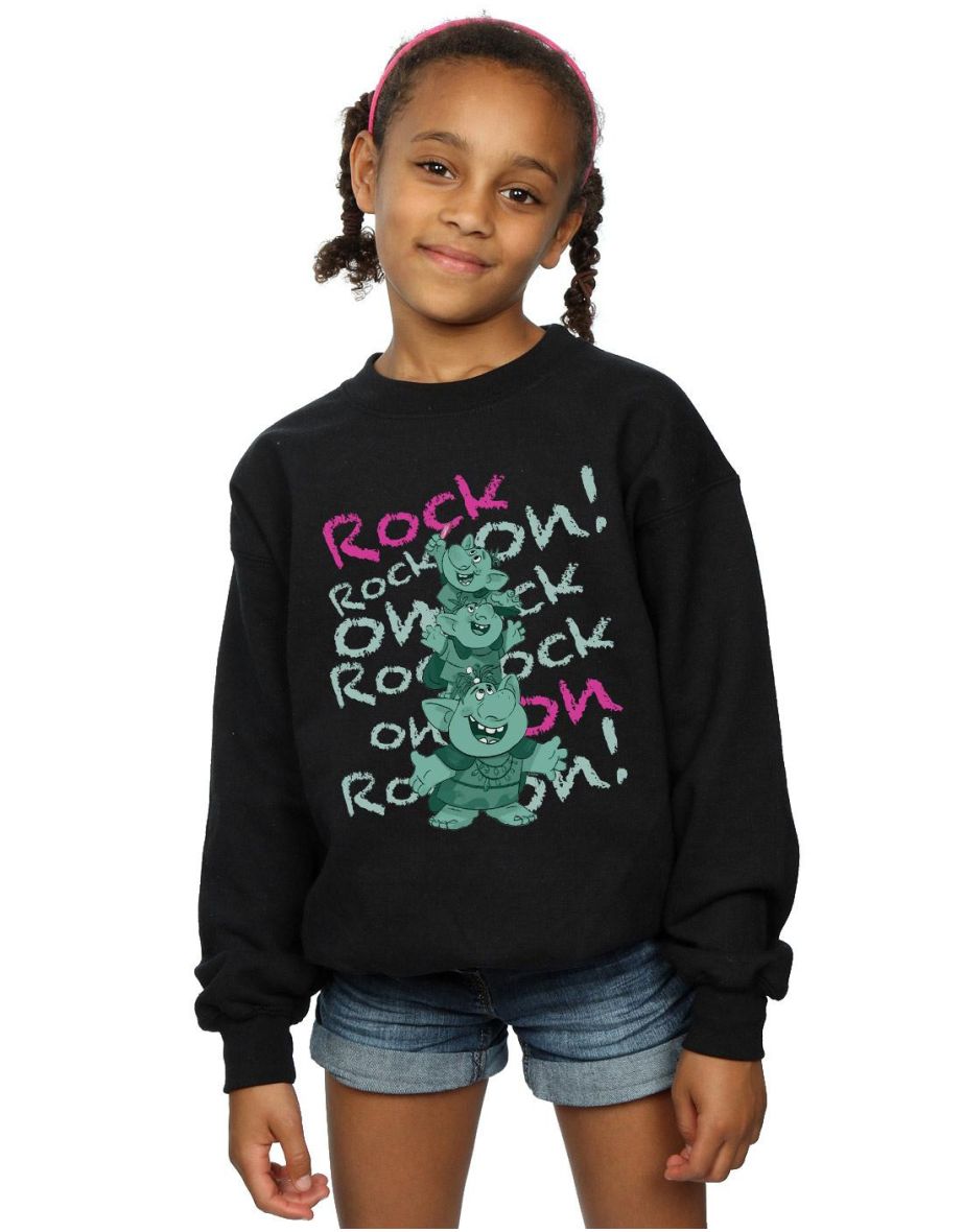 Disney Girls Frozen Trolls Rock On Sweatshirt - Black