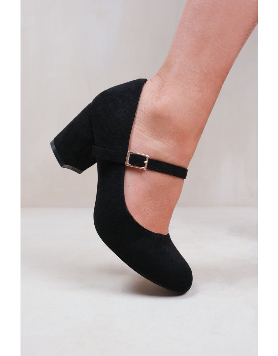 ARACELI BLOCK HEEL MARY JANE PUPMS IN BLACK SUEDE - 2