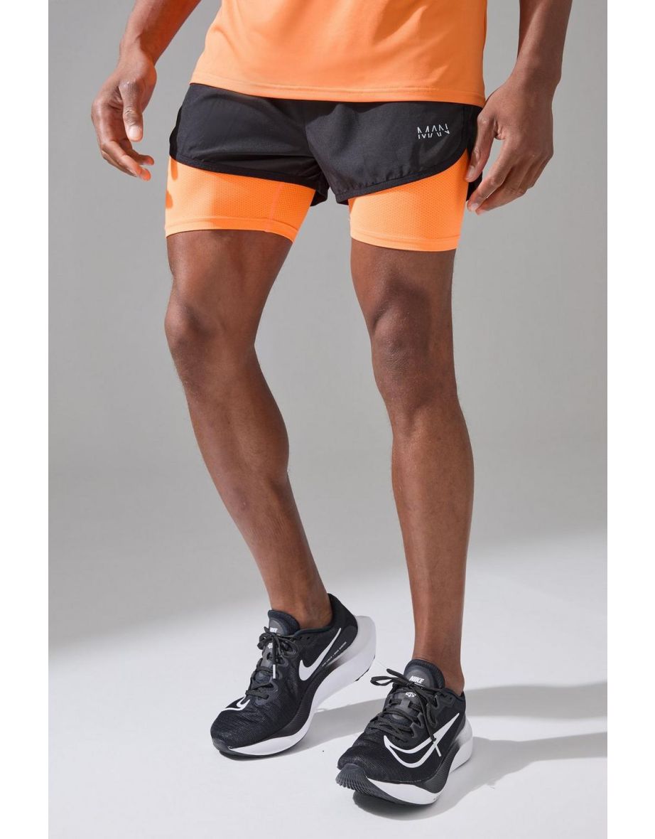 Shop Man Active 2 In 1 Neon Orange Inner 3inch Running Short black Online in Qatar VogaCloset