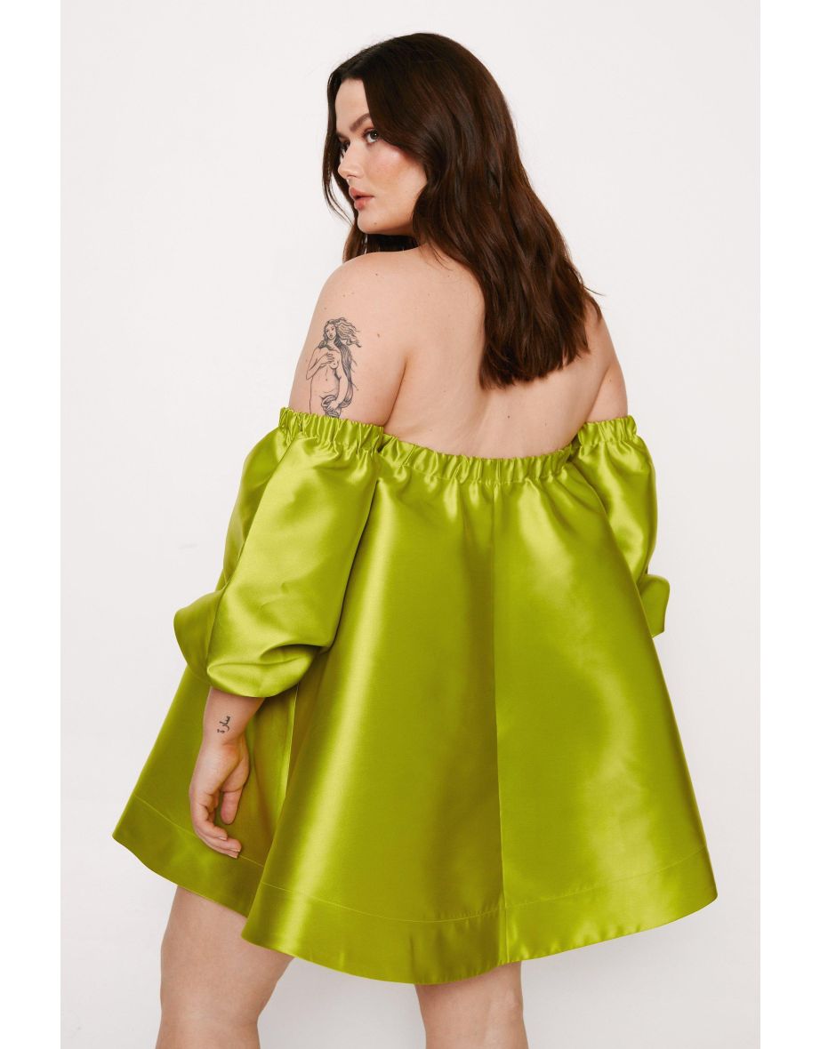 Plus Size Structured Bardot Puff Sleeve Mini Dress - 3