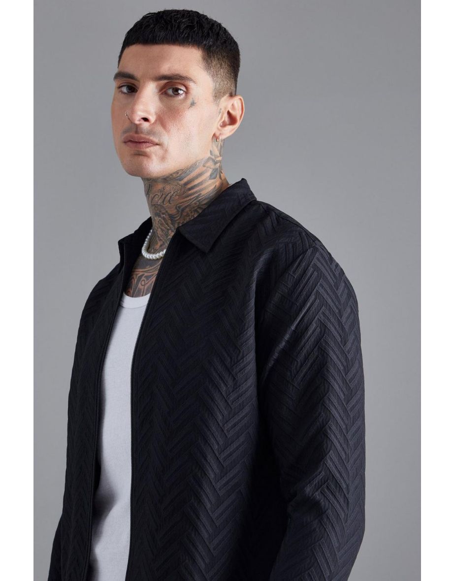 Tonal Geo Smart Zip Overshirt - black - 2