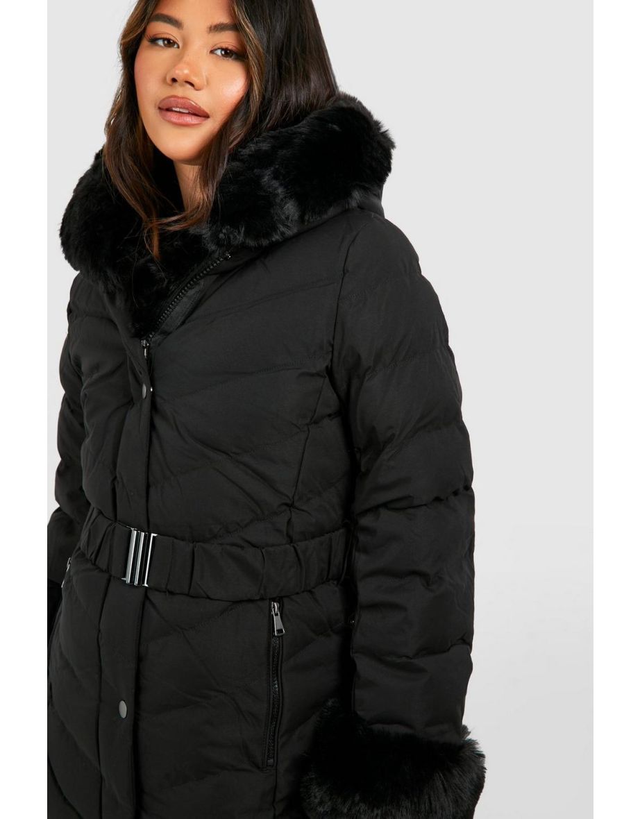 Faux Fur Trim Parka - black - 3