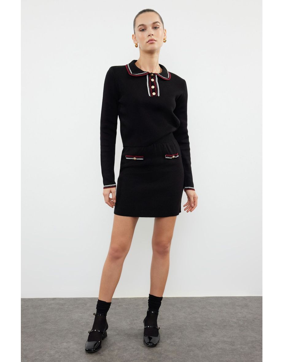 Black Color Block Knitwear Two Piece Set
