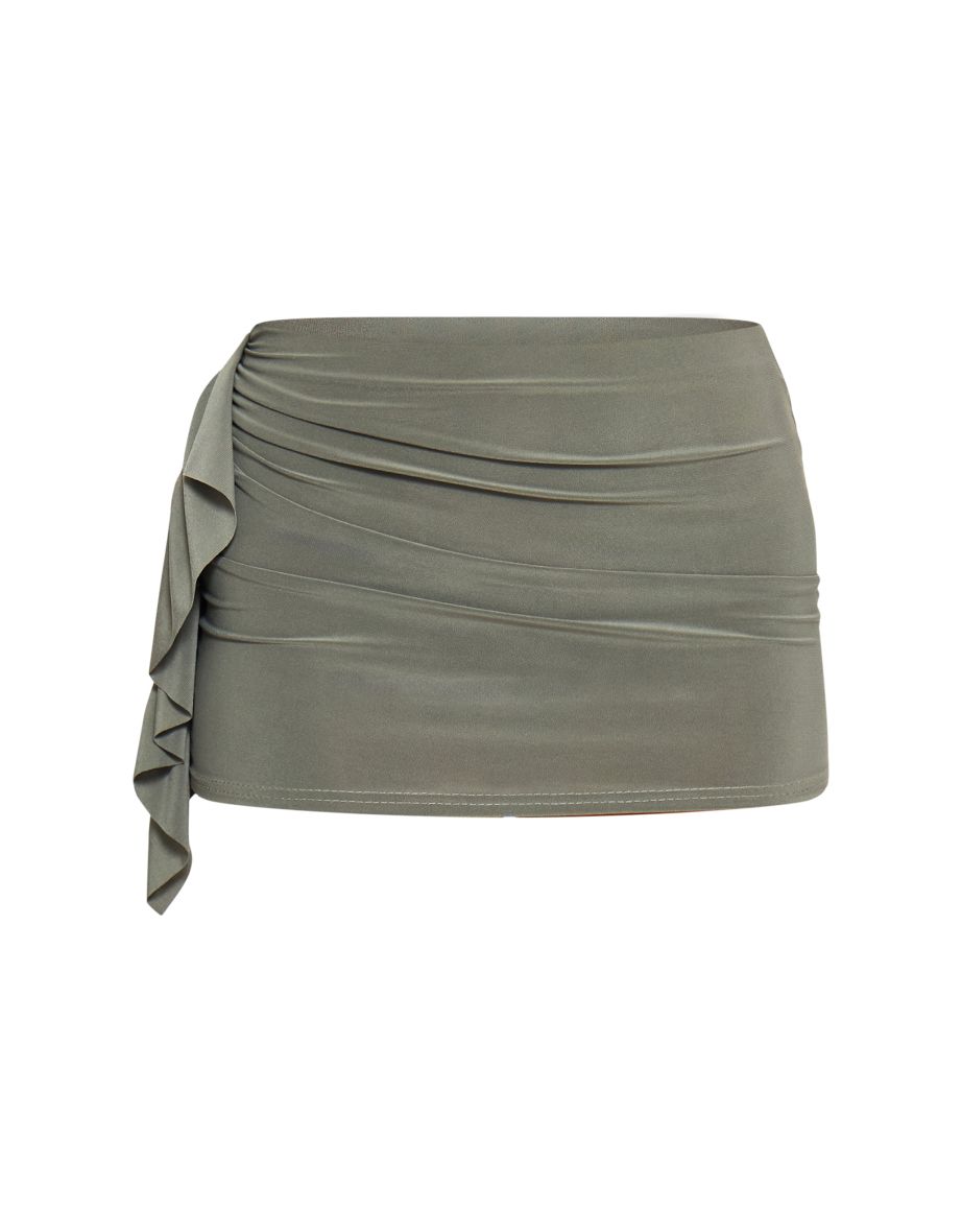 Khaki Ruched Drape Low Rise Micro Mini Skirt - 5