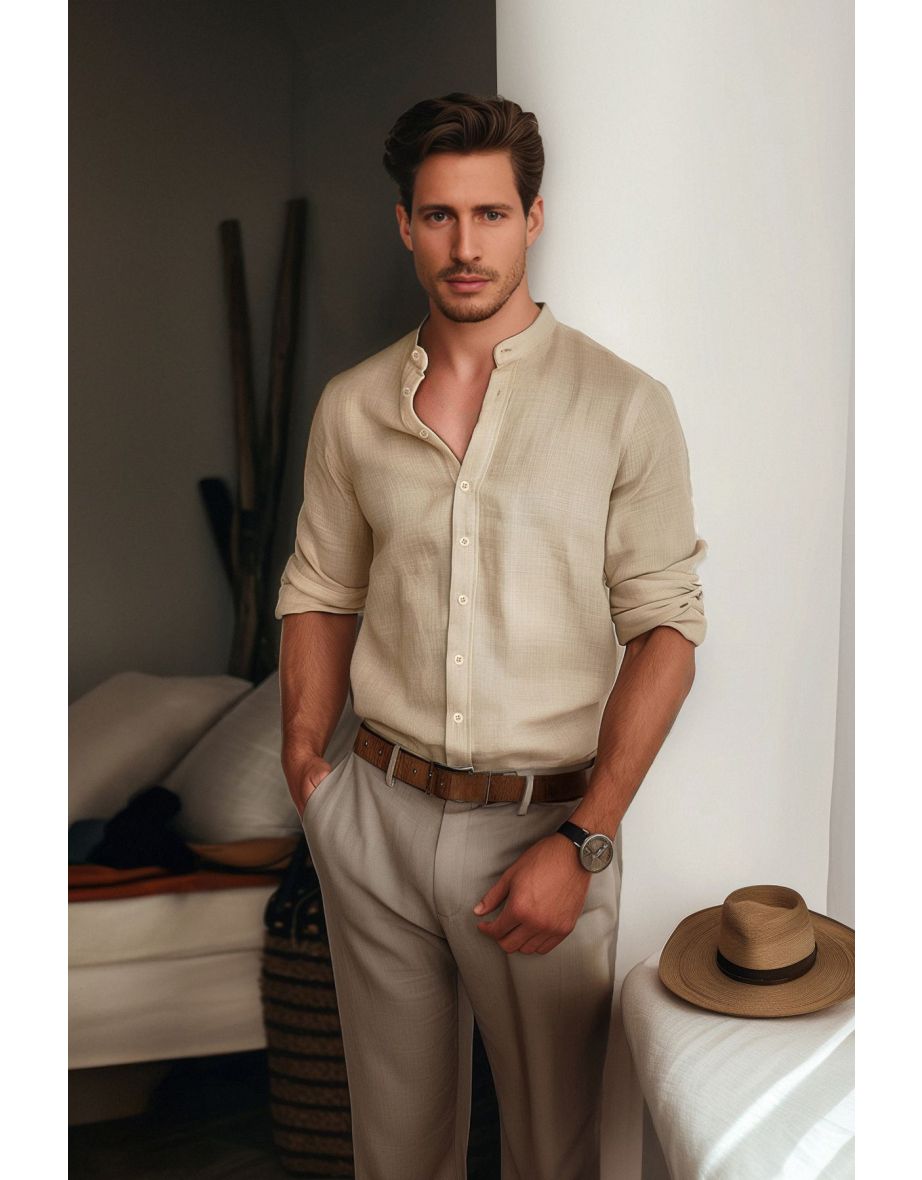 Stone Men's Slim Fit Large Collar Casual Shirt