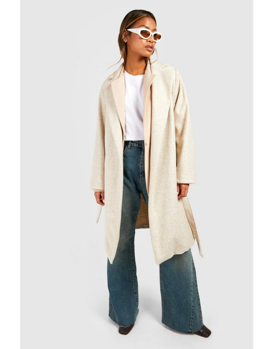 Shop Marl Belted Coat oatmeal Online in Bahrain VogaCloset