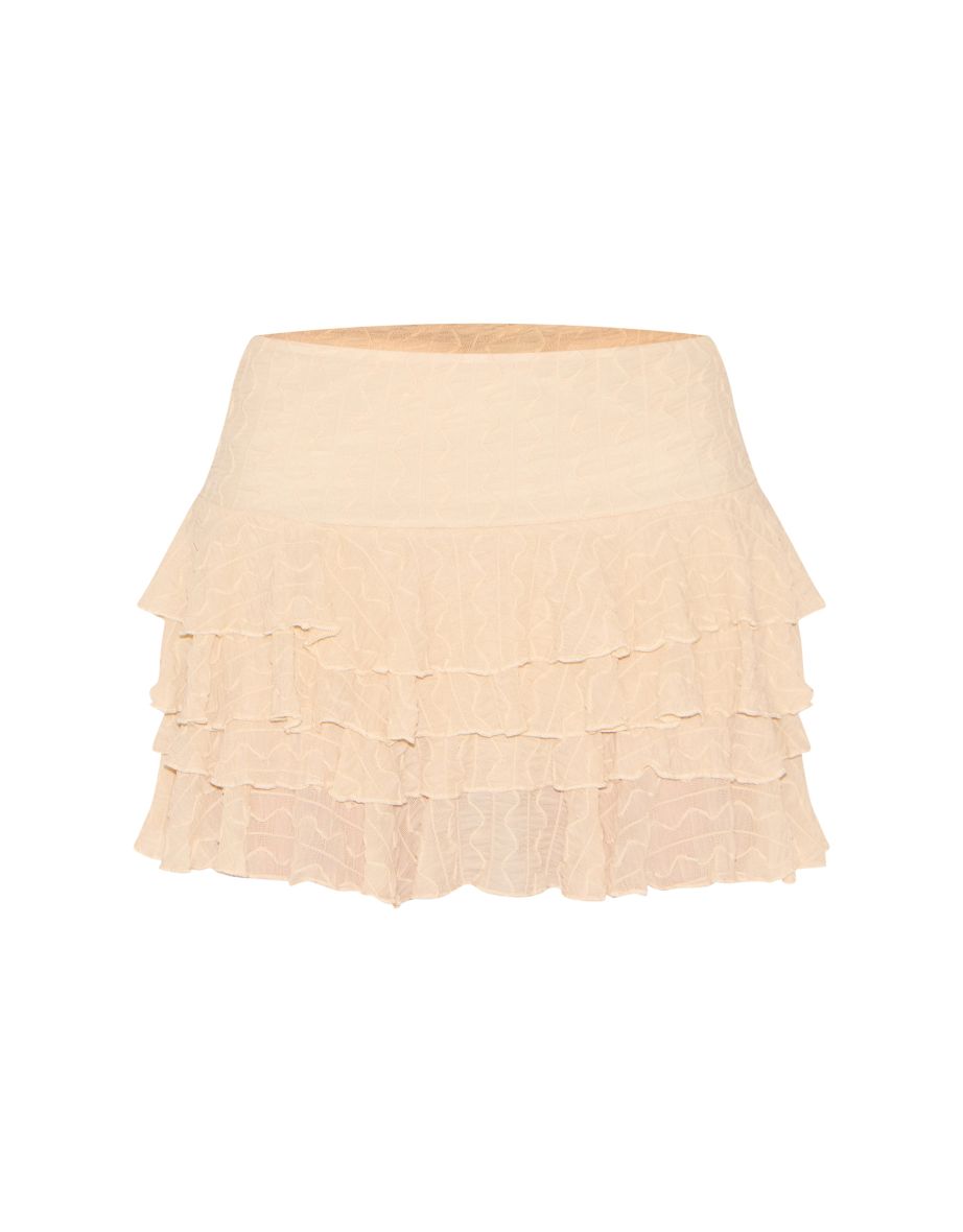 Cream Textured Ruched Rara Mini Skirt - 5