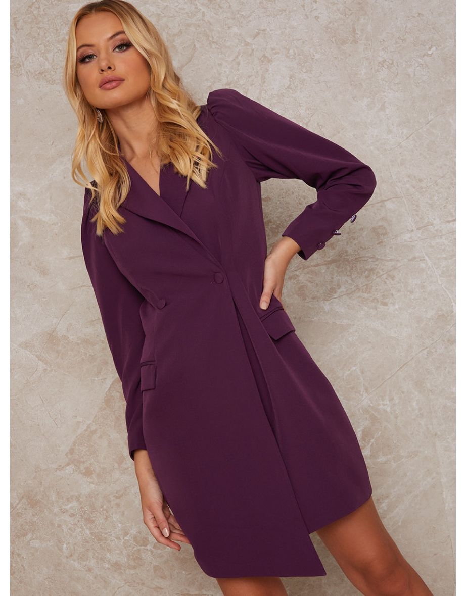 Petite Puff Sleeve Blazer Dress in Purple - 3