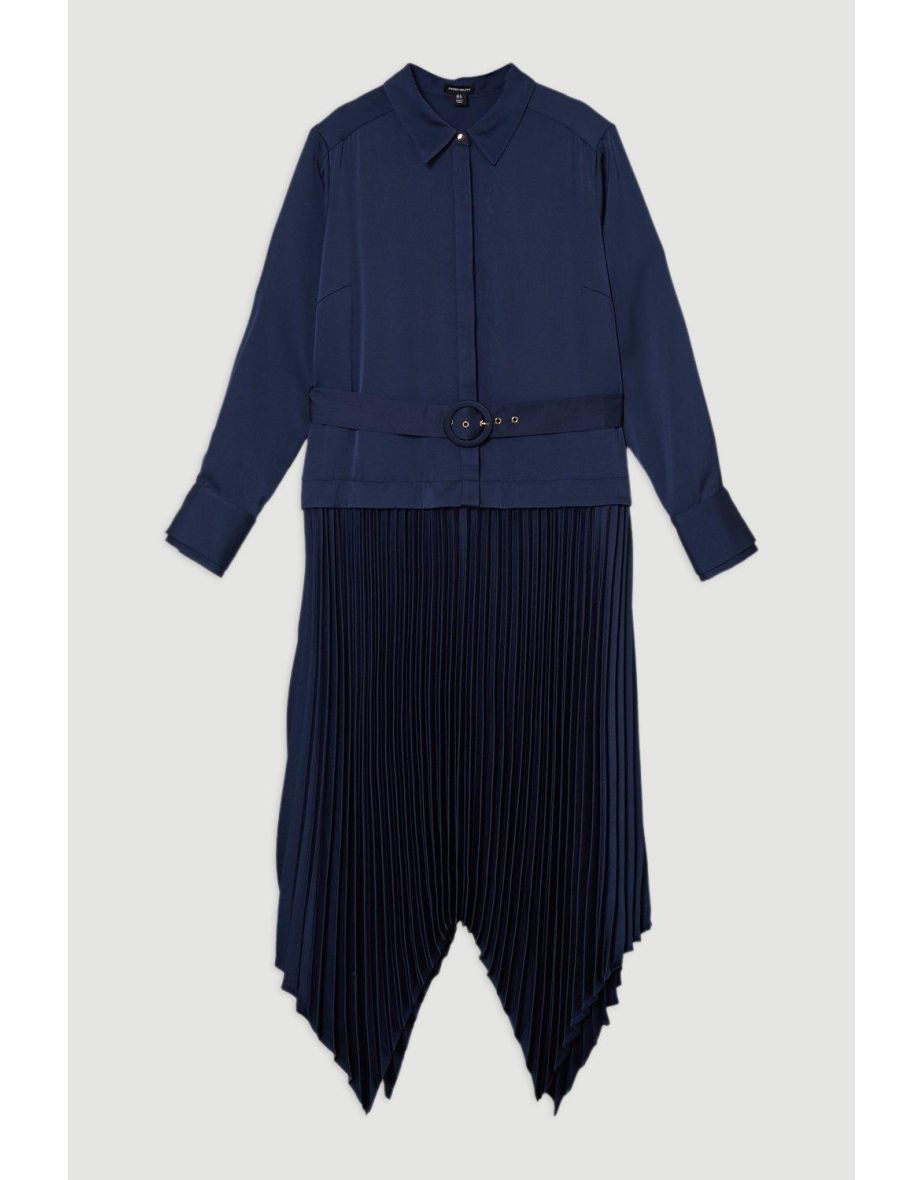 Satin Back Crepe Woven Pleat Shirt Dress - 3