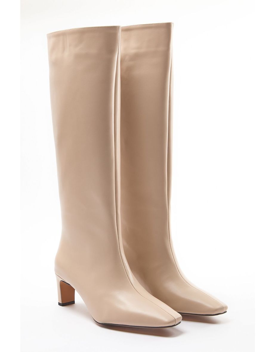 Beige Women's Thin Heeled Boots
