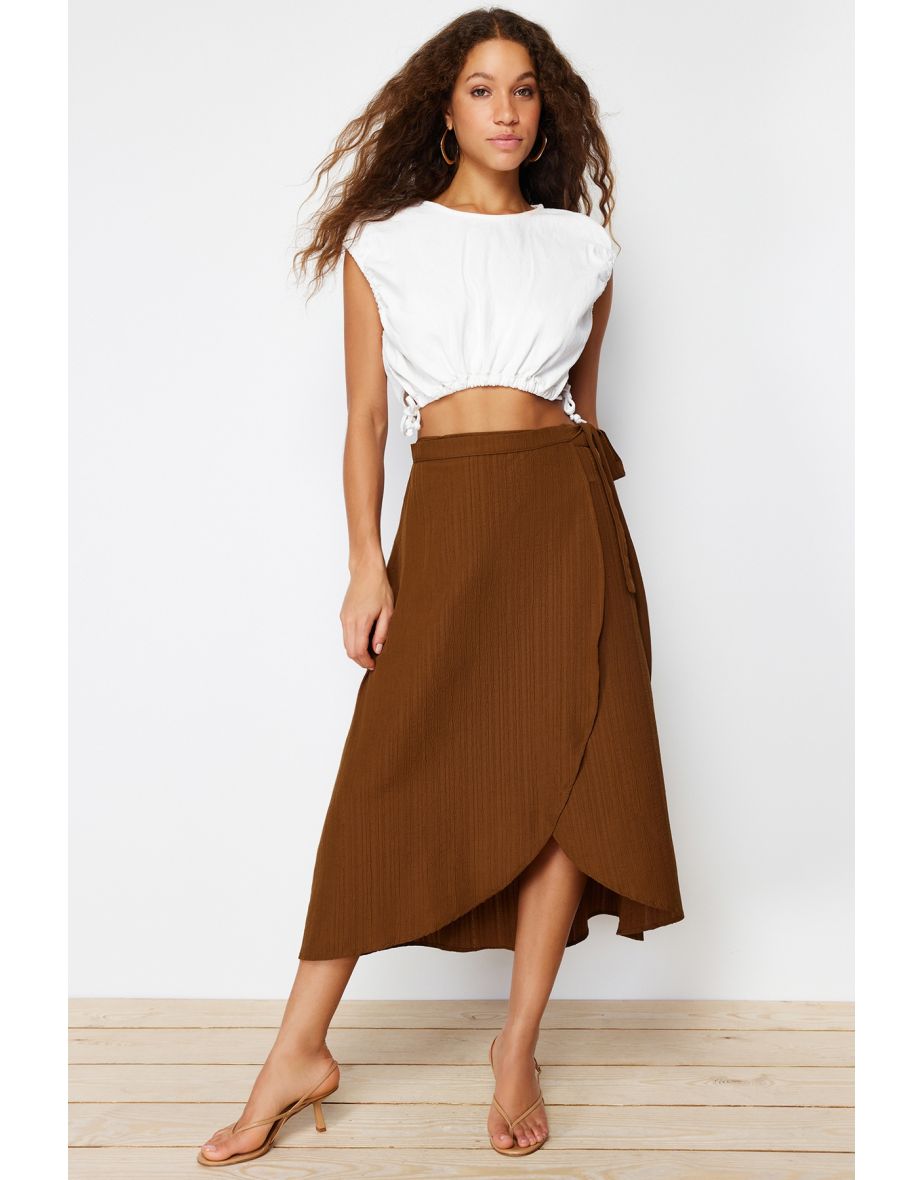 Camel wrap midi skirt online