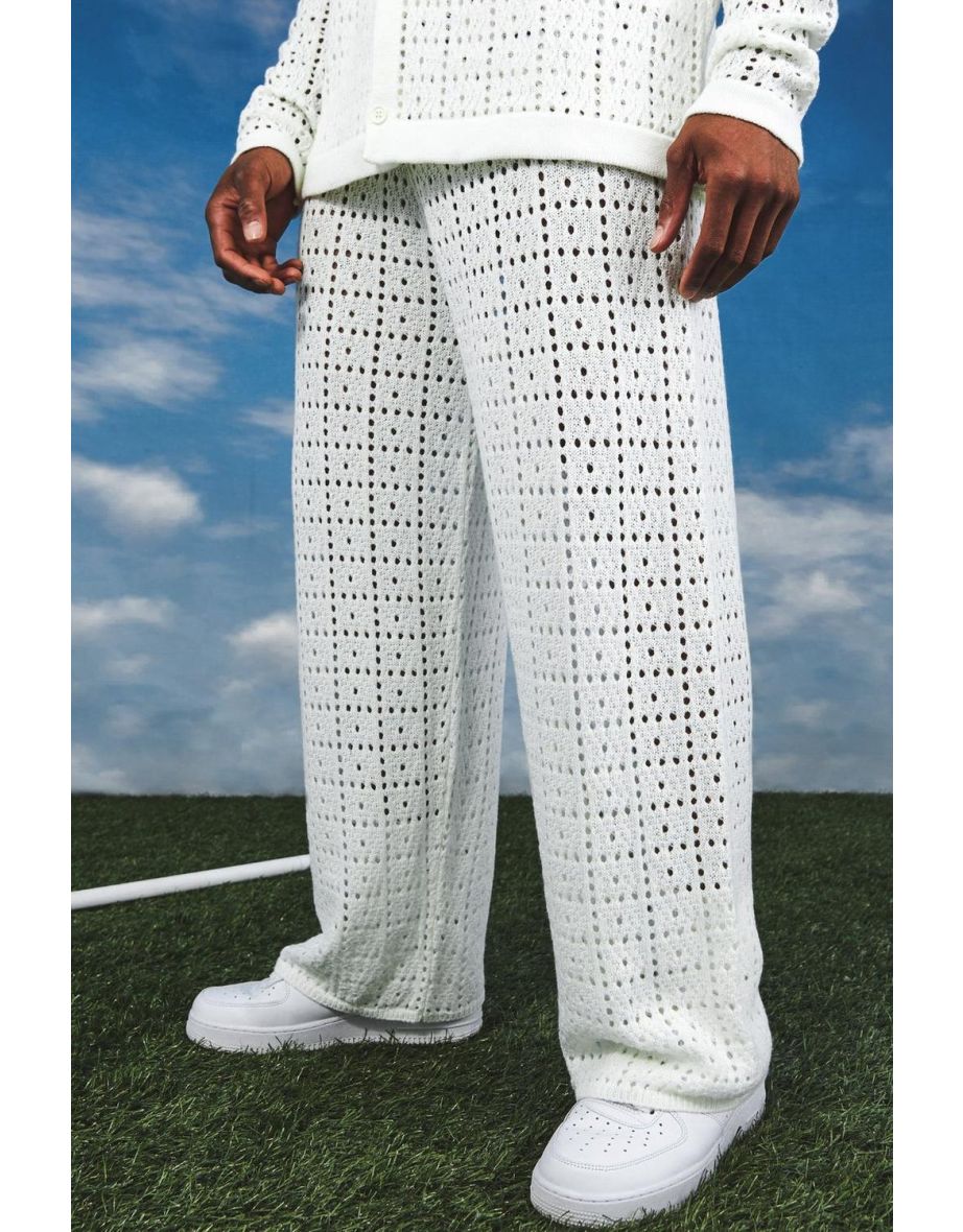 Relaxed Fit Crochet Trousers - white