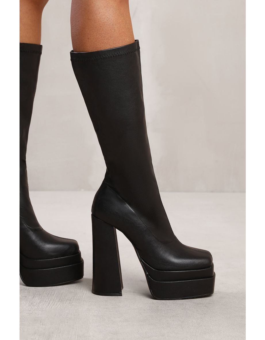 GWEN BELOW KNEE BLOCK HEEL PLATFORM BOOT IN BLACK - 1