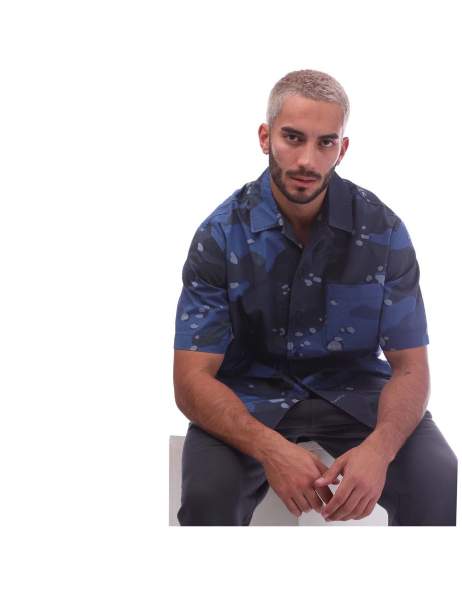 Men's Off White Camo Holiday Shirt in Blue - 3