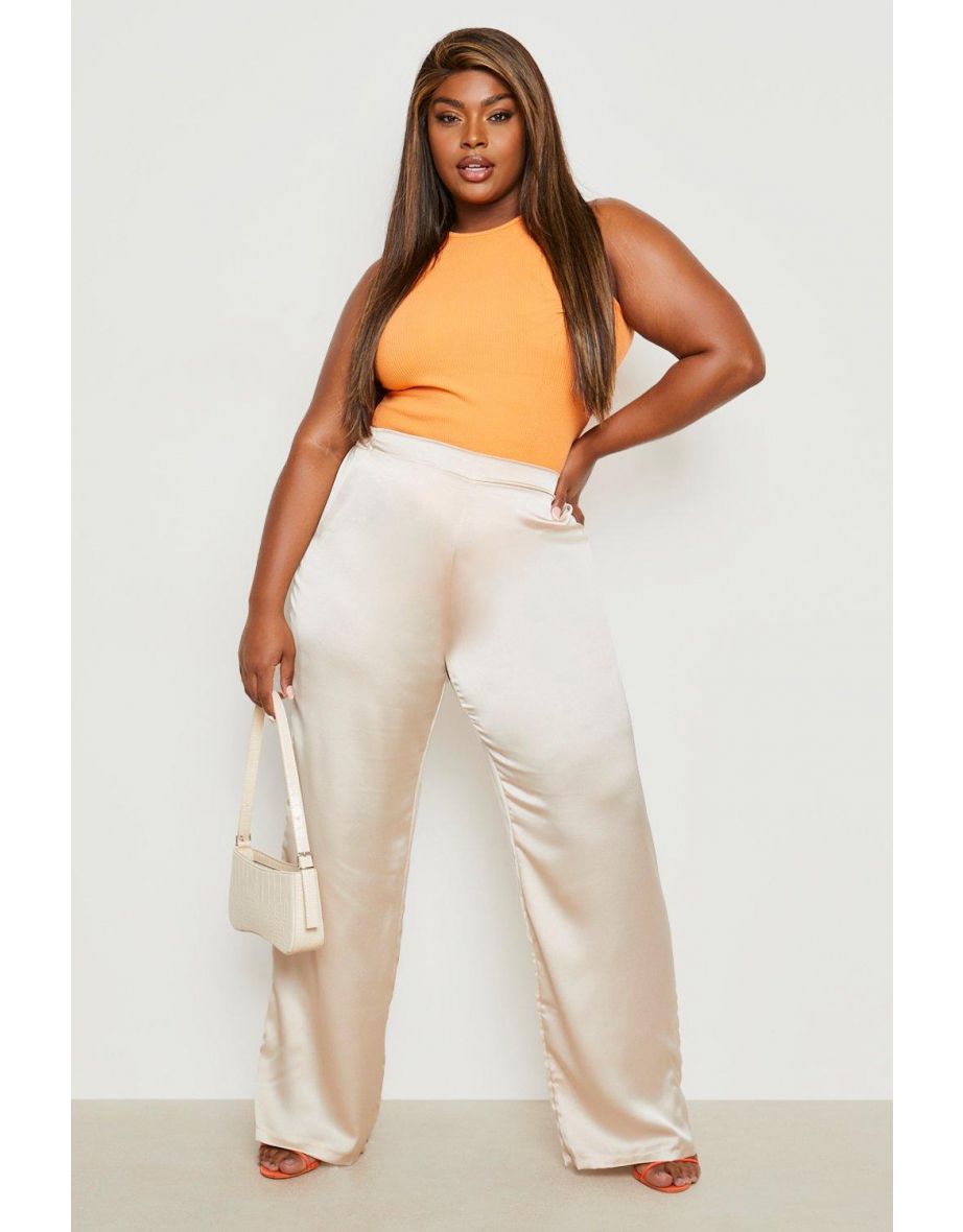 Plus Satin Flares - stone