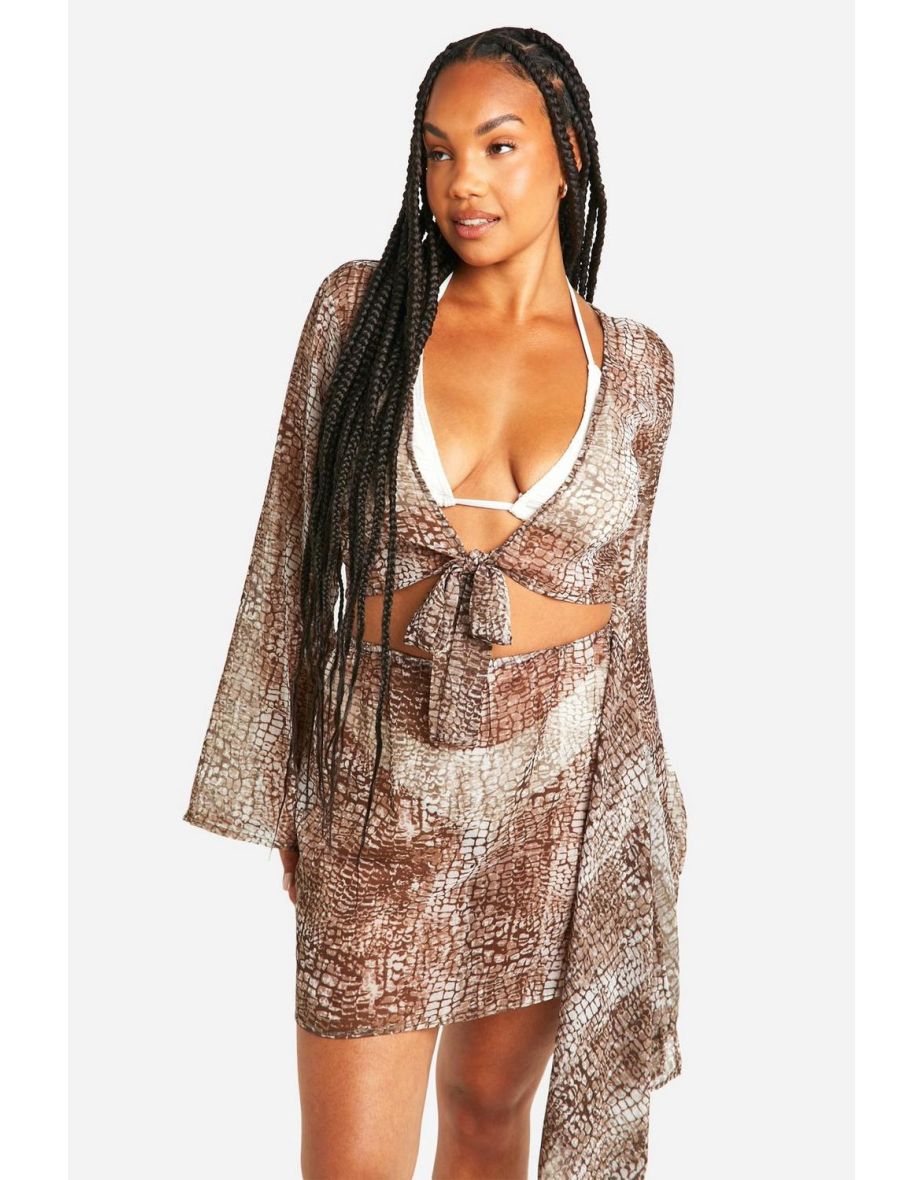 Plus Snake Print Chiffon Wrap Beach Skirt