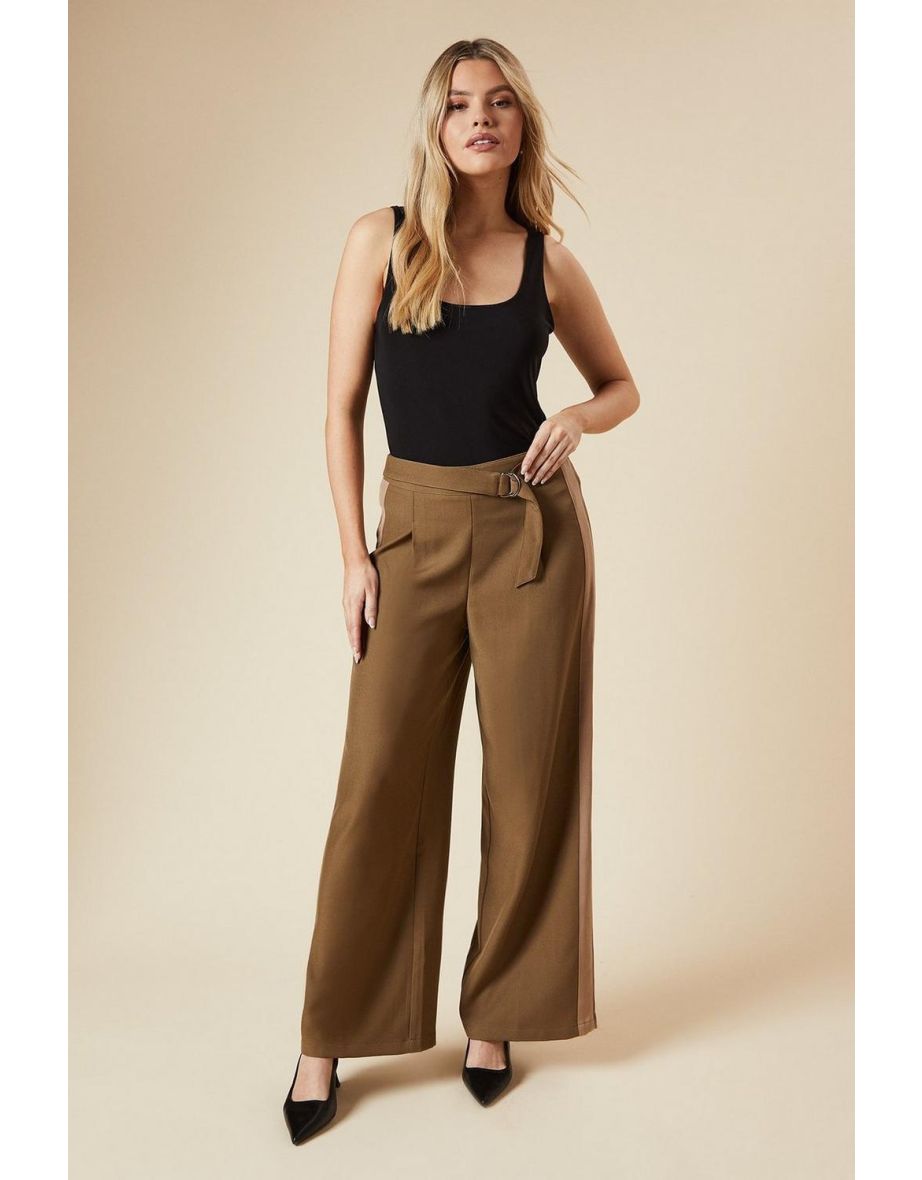Belt Detail Side Stripe Wide Leg Trouser