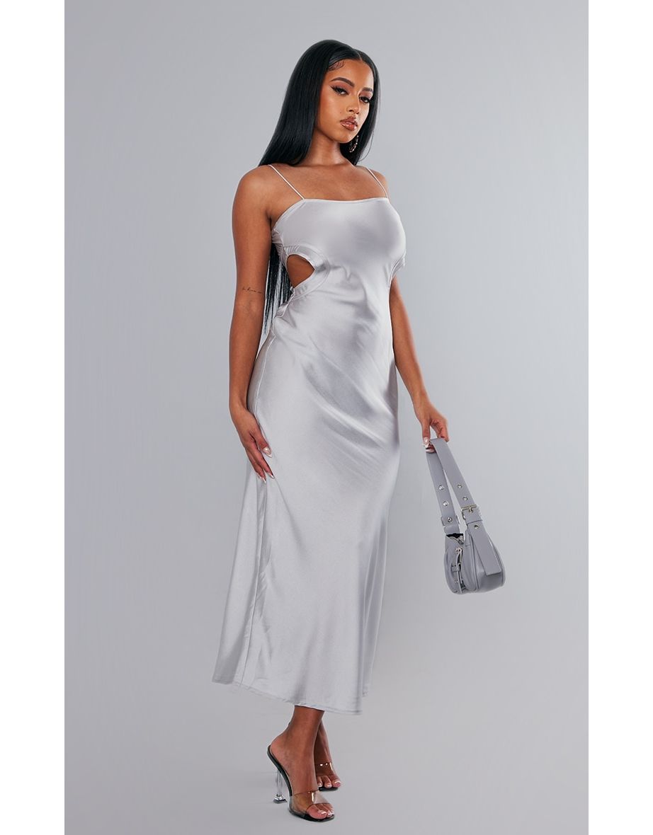 Silver satin midi dress top