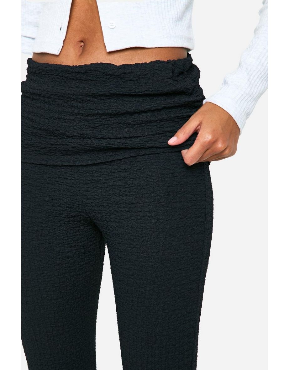 Tall Fold Over Waistband Crinkle Flare Trouser - black - 3