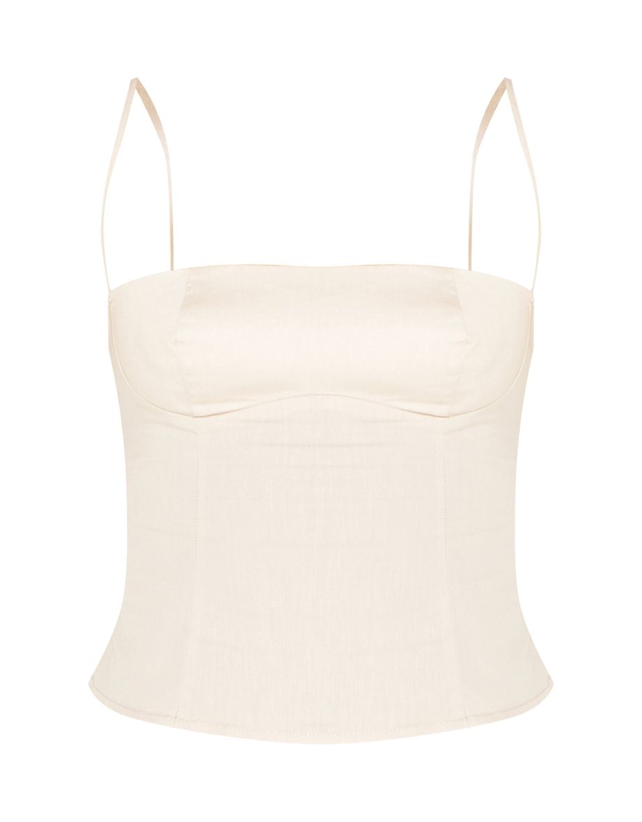 Tall Sand Square Neck Woven Crop Top - 4