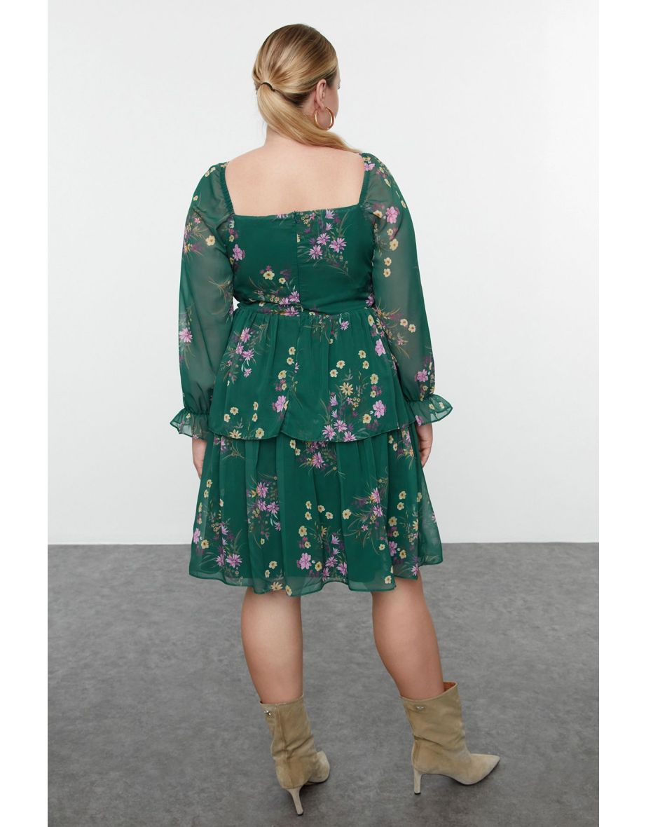 Emerald Green Chiffon Woven Plus Size Dress - 6