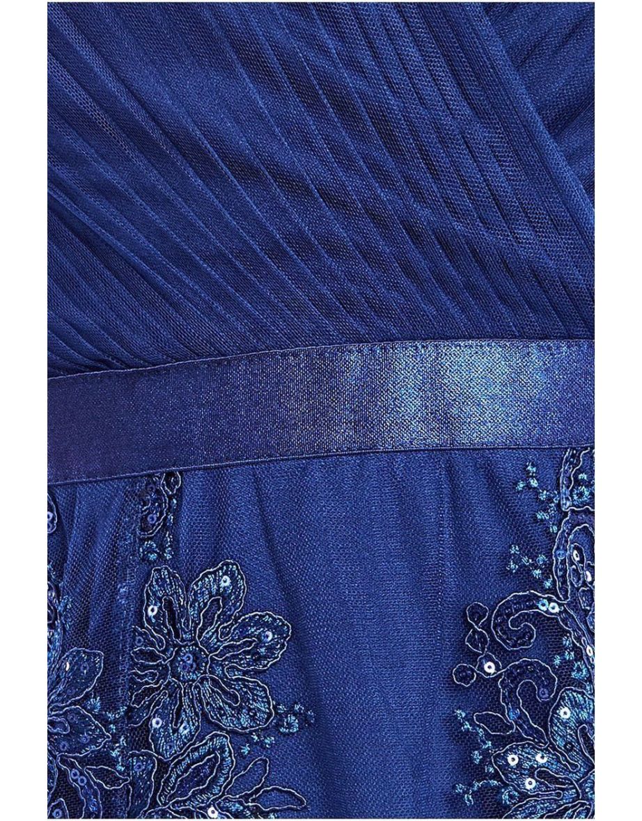 Goddiva Pleated Satin Bodice High And Low Dress - 3