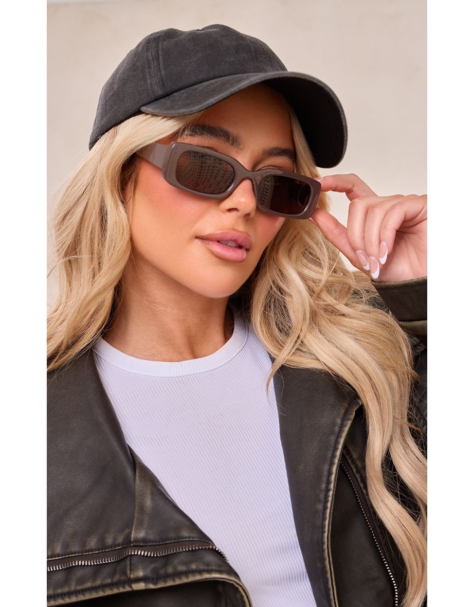 Chocolate Arm Detail Rounded Rectangular Sunglasses
