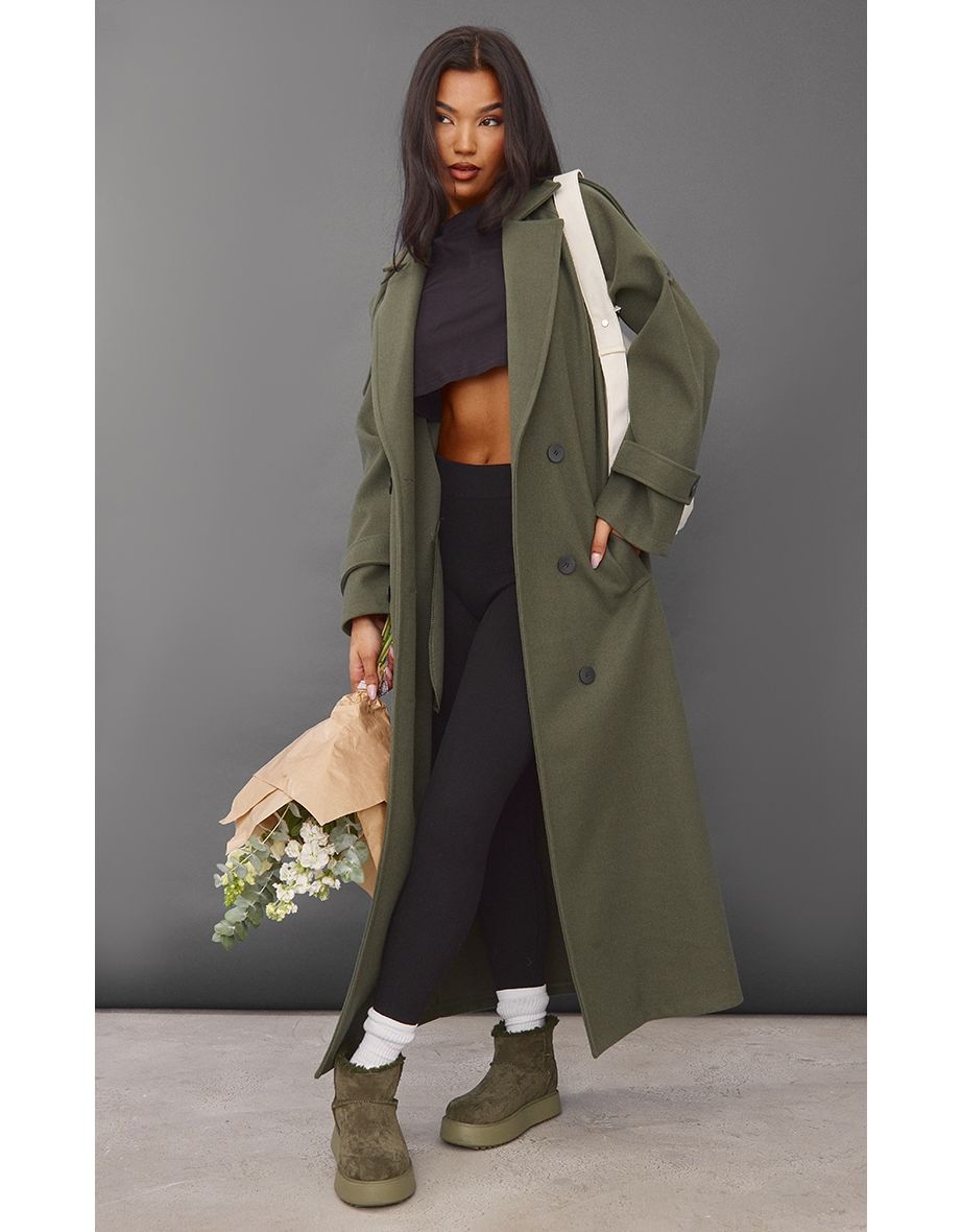 Khaki maxi coat outlet
