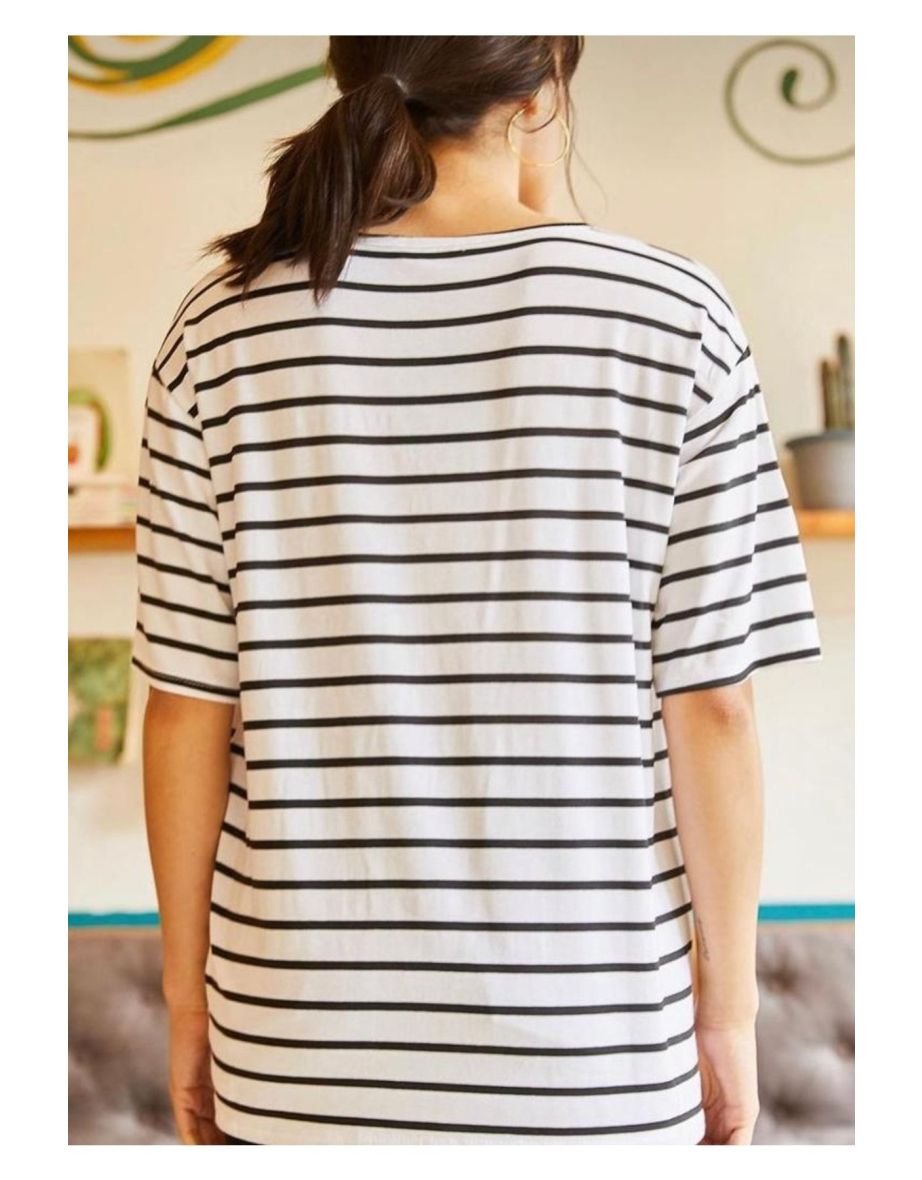 Women's White Striped Loose T-shirt - 1